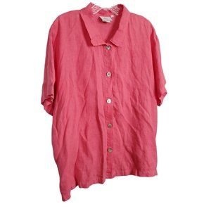 Hot Cotton Marc Ware Size XL Shirt 100% Linen Button Front Lagenlook Layer Pink